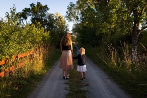 mother daughter walking