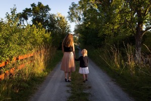 mother daughter walking